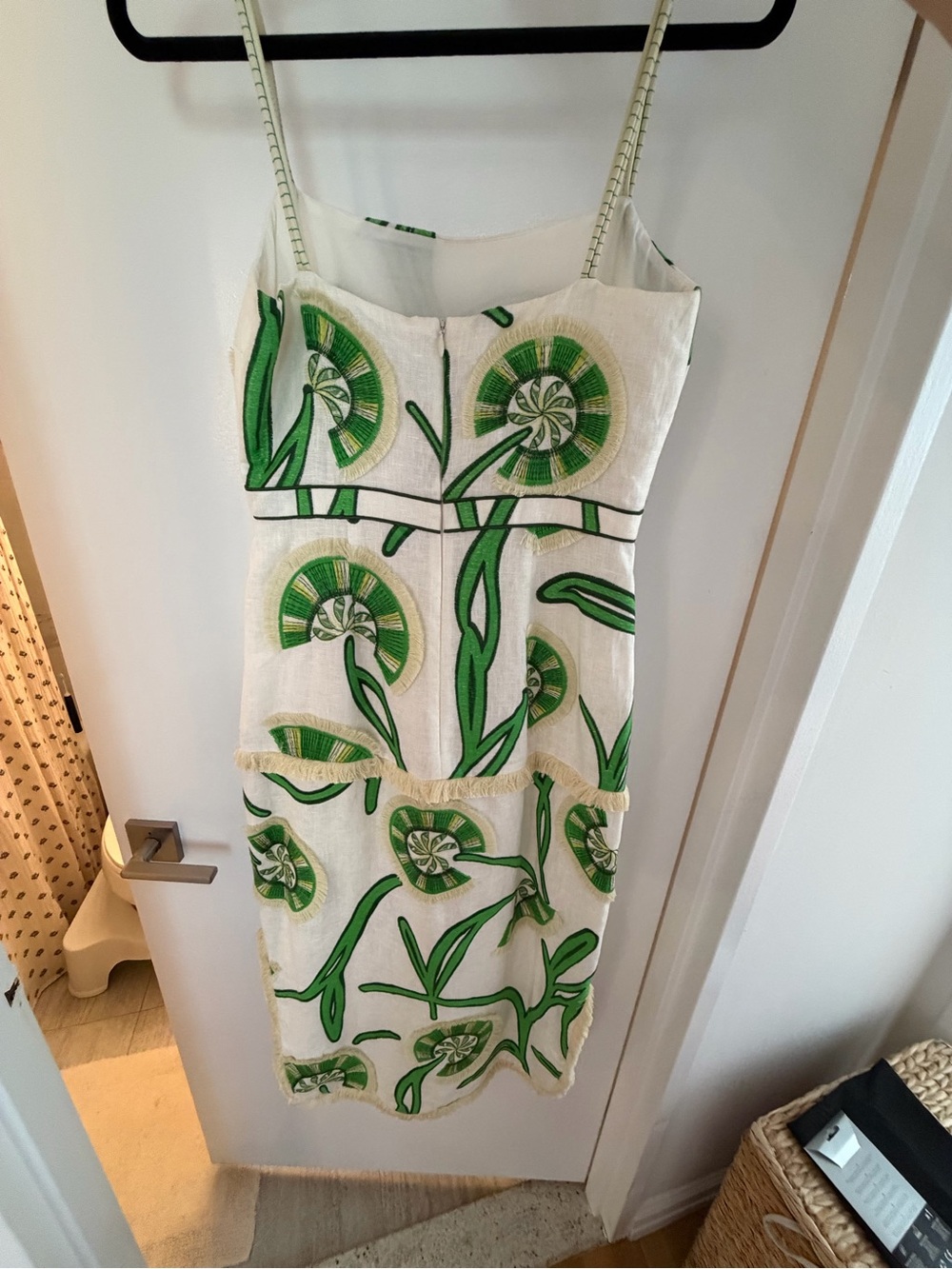 Alexis Cream & Green Floral Linen Slip Dress - Picture 3 of 11